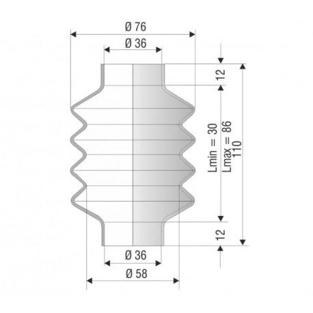 4017 NBR Soufflet D 36mm Long 30 à 86mm