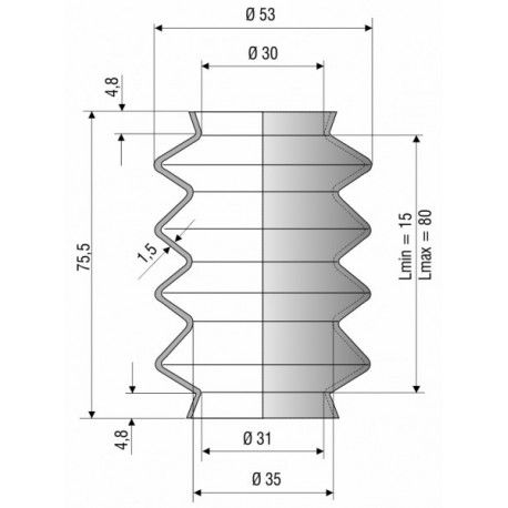 4020 NBR Soufflet D 30mm et 31mm Long 15 mm à 80mm