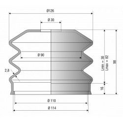 4021 NBR Soufflet D 30mm et 110mm Long 30 mm à 82mm