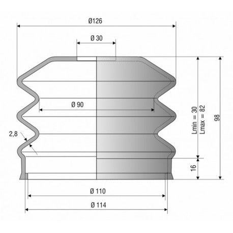 4021 NBR Soufflet D 30mm et 110mm Long 30 mm à 82mm