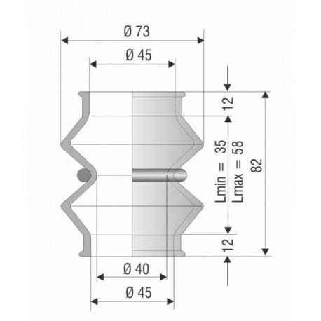 4038 NBR Soufflet D 45mm Long 35 à 58 mm