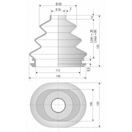 4040 NBR Soufflet D 35 et 113mm Long 30 à 90mm