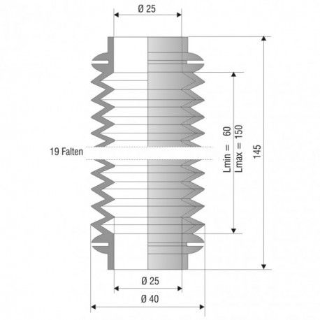 4041 NBR Soufflet D 25mm Long 60 à 150 mm