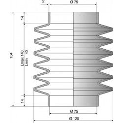 4057 NBR Soufflet D 75mm Long 40 à 140 mm