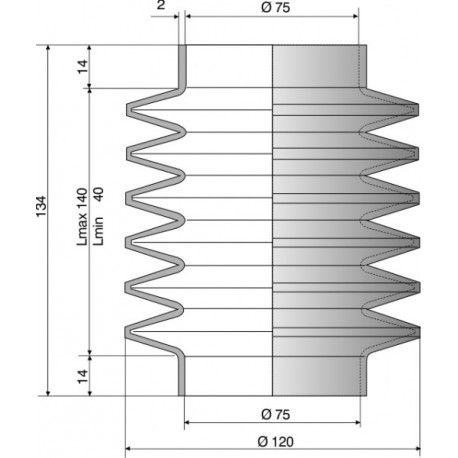 4057 NBR Soufflet D 75mm Long 40 à 140 mm