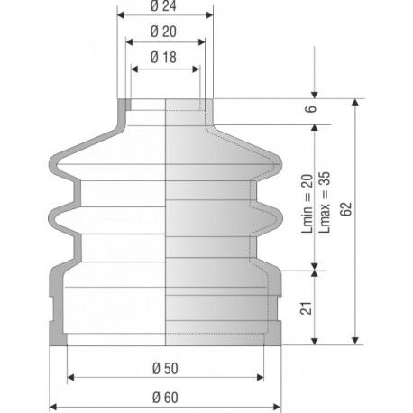 4048 NBR Soufflet D 18 et 50mm Long 20 à 35 mm