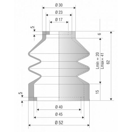 4049 NBR Soufflet D 17mm et 40mm Long 20 à 41 mm