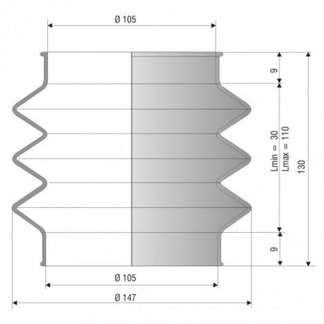 4056 NBR Soufflet D 105mm Long 30 à 110 mm