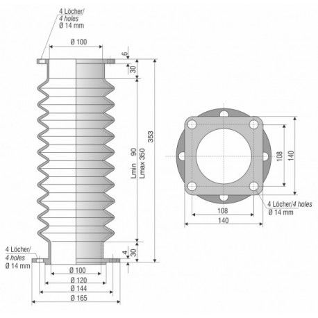 4059 NBR Soufflet de protection D 100 mm long 90 et 350 mm