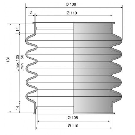 4060 NBR Soufflet D 110mm Long 50 à 125 mm