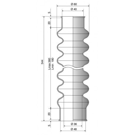 4061 NBR Soufflet D 40mm et 48mm Long 180 à 560mm