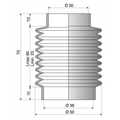 4067 NBR Soufflet D 30mm et 38mm Long 23 mm à 60mm