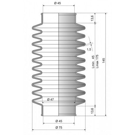 4069 NBR Soufflet D 45mm Long 45 à 175mm