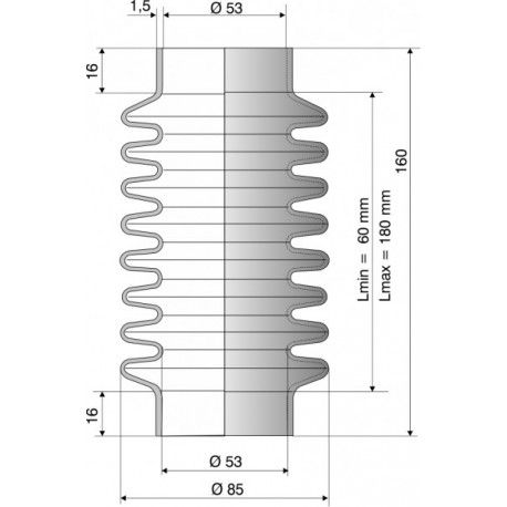 4081 NBR Soufflet D 53mm Long 60 à 180 mm