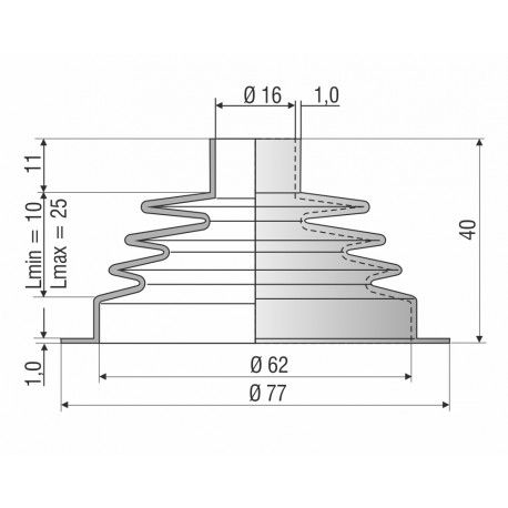 9008 NBR Soufflet D16mm et 62mm Long 10 à 25mm