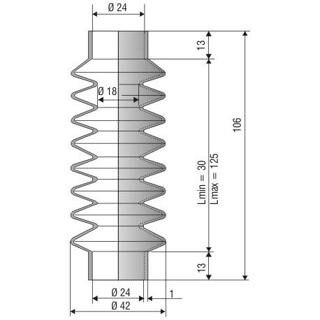 2009 NBR Soufflet D 24 mm Long 30 à 125 mm