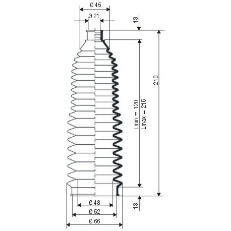 3073 T Soufflet D 21 mm et 52 mm Long 120 à 215 mm