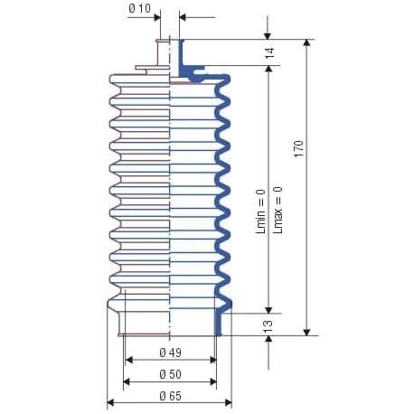 3006 NBR Soufflet D 10mm et D 50mm Longueur fixe de 170mm