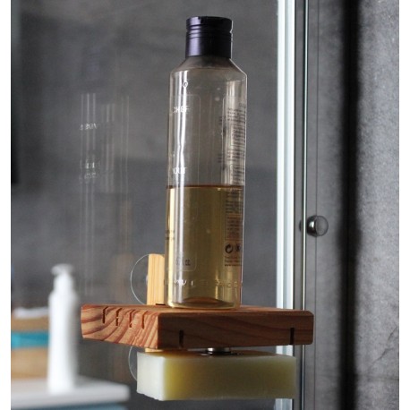 Etagère de douche Porte savon aimanté en bois massif carré à ventouses