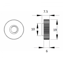 Ecrou M6 rond moleté Blanc diamètre 19