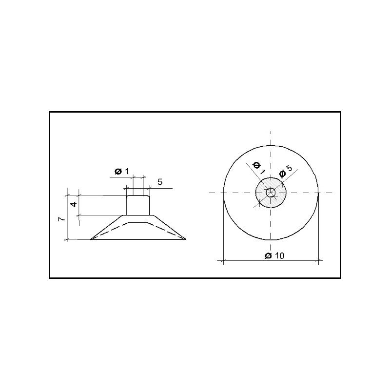 ventouse 18mm trou 4 mm vertical dans tige