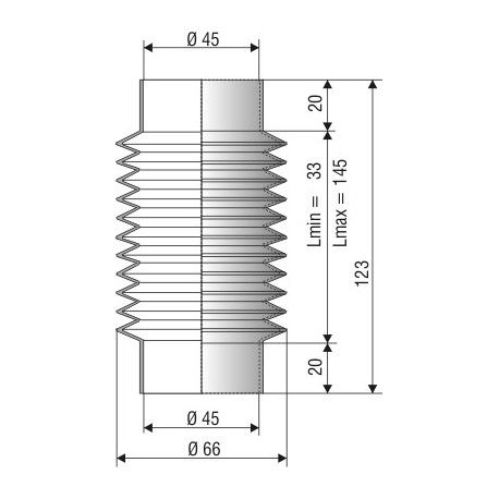 1202 NBR Soufflet D 45mm Long 33 à 145 mm