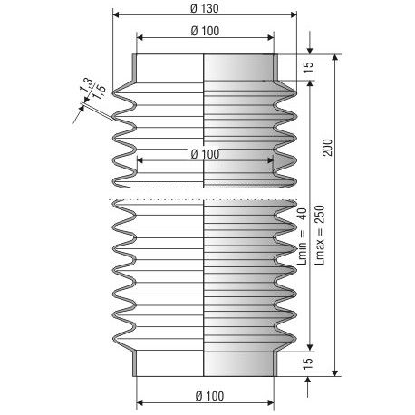 1218 NBR Soufflet D100mm Long 40 à 250mm