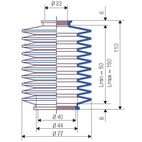 3005 NBR Soufflet D 22 mm et D 40 mm L.min 50 L.max 150