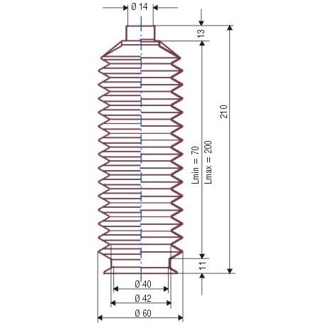 3036 NBR Soufflet D 14mm et D 40 Lmin70 Lmax 200