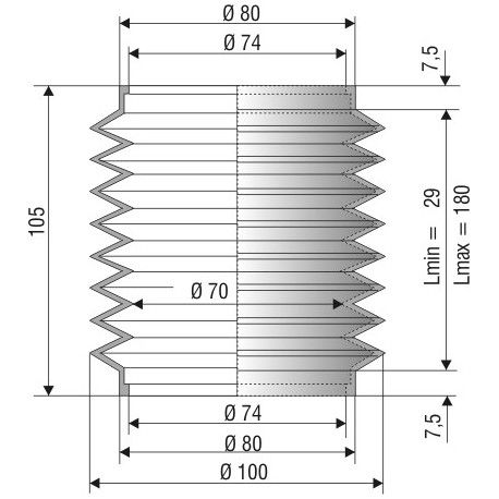 1109 NBR Soufflet D 74mm Long 29 à 180mm