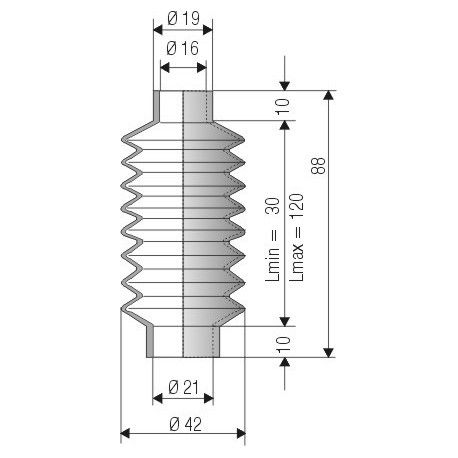 1052 NBR Soufflet D16mm et 21mm Long 30 à 120mm