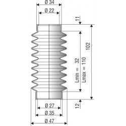 1006 NBR Soufflet D 22 mm et 27 mm Long 32 à 110 mm