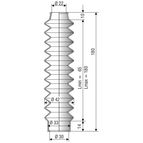 1012 NBR Soufflet D 22 mm et 30 mm Long 65 à 180 mm