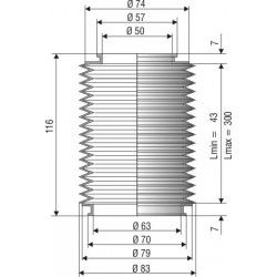 1055 NBR Soufflet D 50mm et 63mm Long 43 à 300 mm