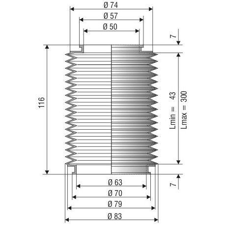 1055 NBR Soufflet D 50mm et 63mm Long 43 à 300 mm