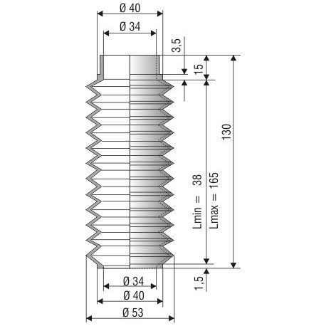 1072 NBR Soufflet D 34mm Long 38 à 165 mm