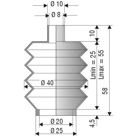 1133 NBR Soufflet D 8mm et 20mm Long 25 à 56mm