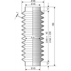 1223 NBR Soufflet D 45mm Long 40 à 230 mm