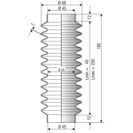 1223 NBR Soufflet D 45mm Long 40 à 230 mm