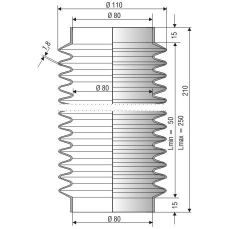 1224 nBR Soufflet D 80m Long 50 à 250 mm