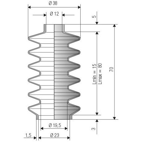 2108 CR Soufflet D 12mm et 23 mm Long 15 à 80 mm