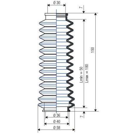 3039 NBR Soufflet D 30mm et 36mm Long 50 mm à 180mm