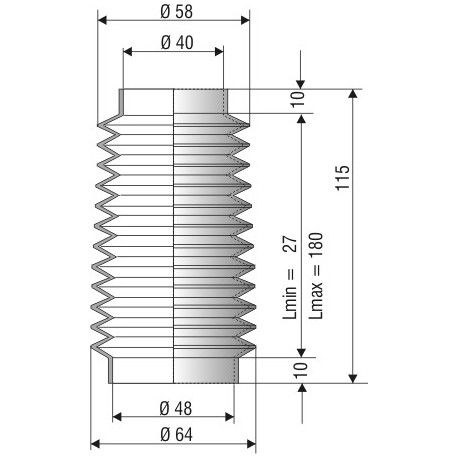 1157 NBR Soufflet D 40mm et 48mm Long 27 à 180mm