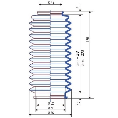 3008 NBR Soufflet D 42mm et 54mm Long fixe 165 mm