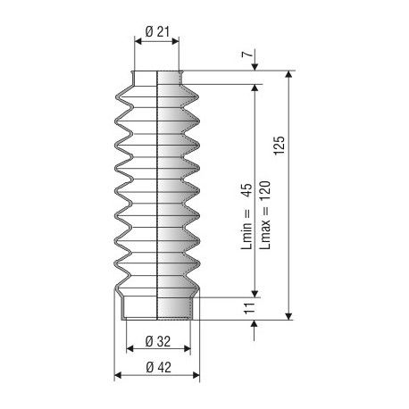 1013 NBR Soufflet D 21 mm et 32 mm Long 45 à 120 mm