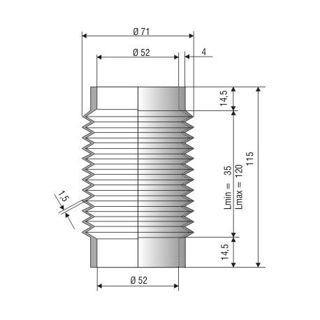 2015 NBR Soufflet D 52mm Long 35 à 120 mm